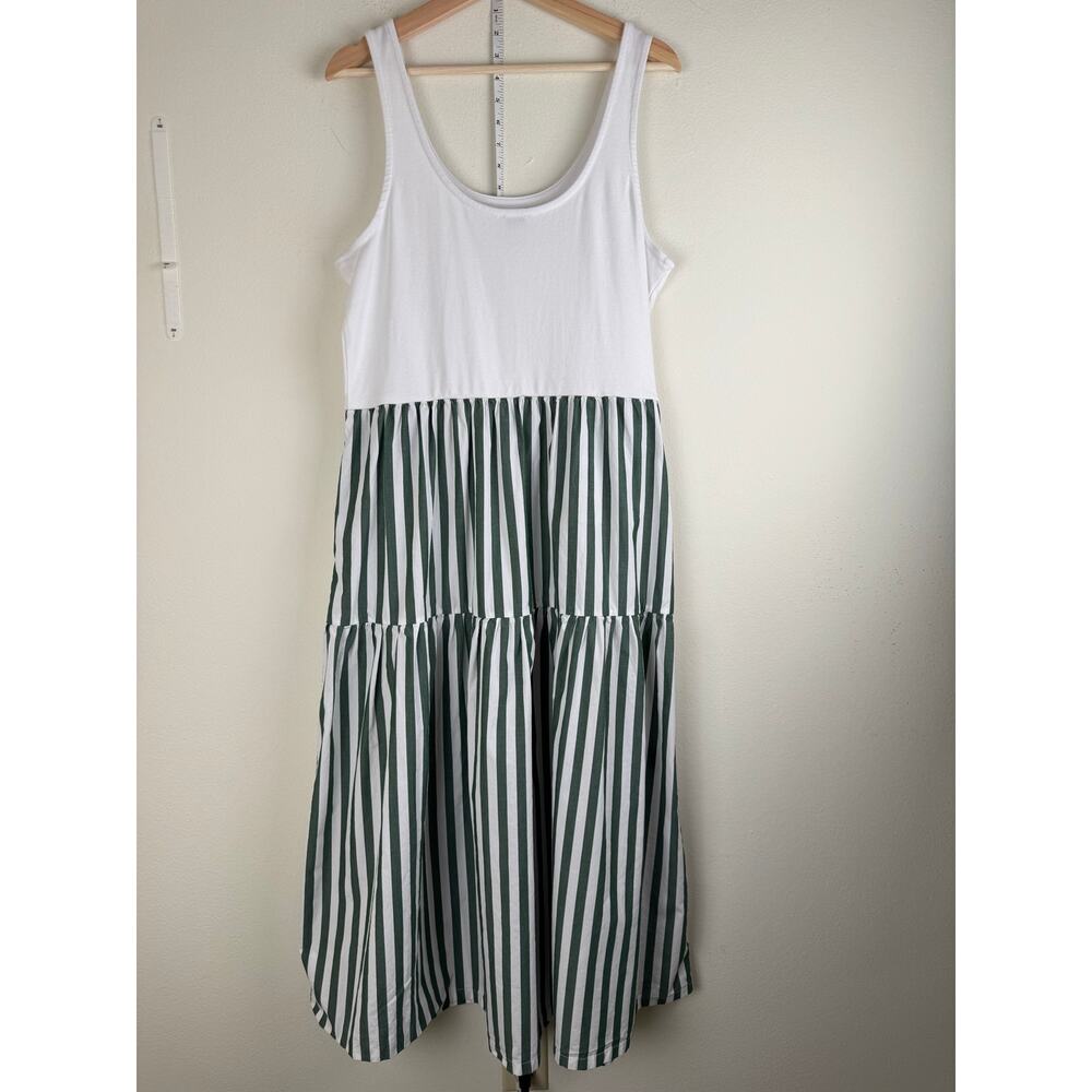 J.Crew Factory Striped Tiered Midi Dress Green White XL - Picture 11 of 16